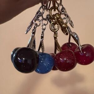 Cherry Gold Keychain Set in Red, Blue, and Black. (Pick your choice 1 only).